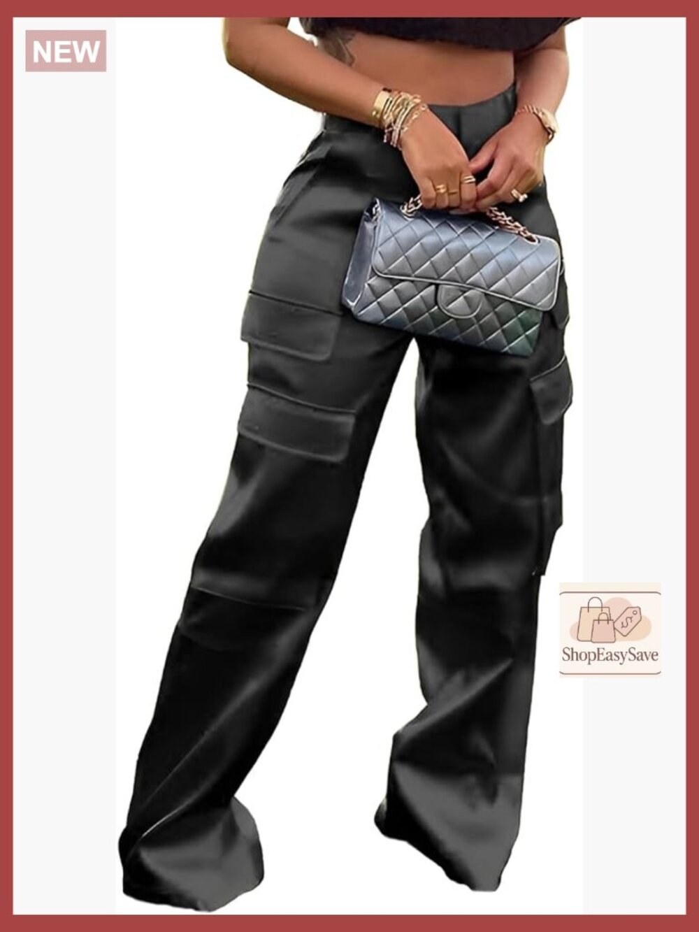Satin Cargo Pants High Waisted Wide Leg Silky Dressy Club Outfits with Pockets